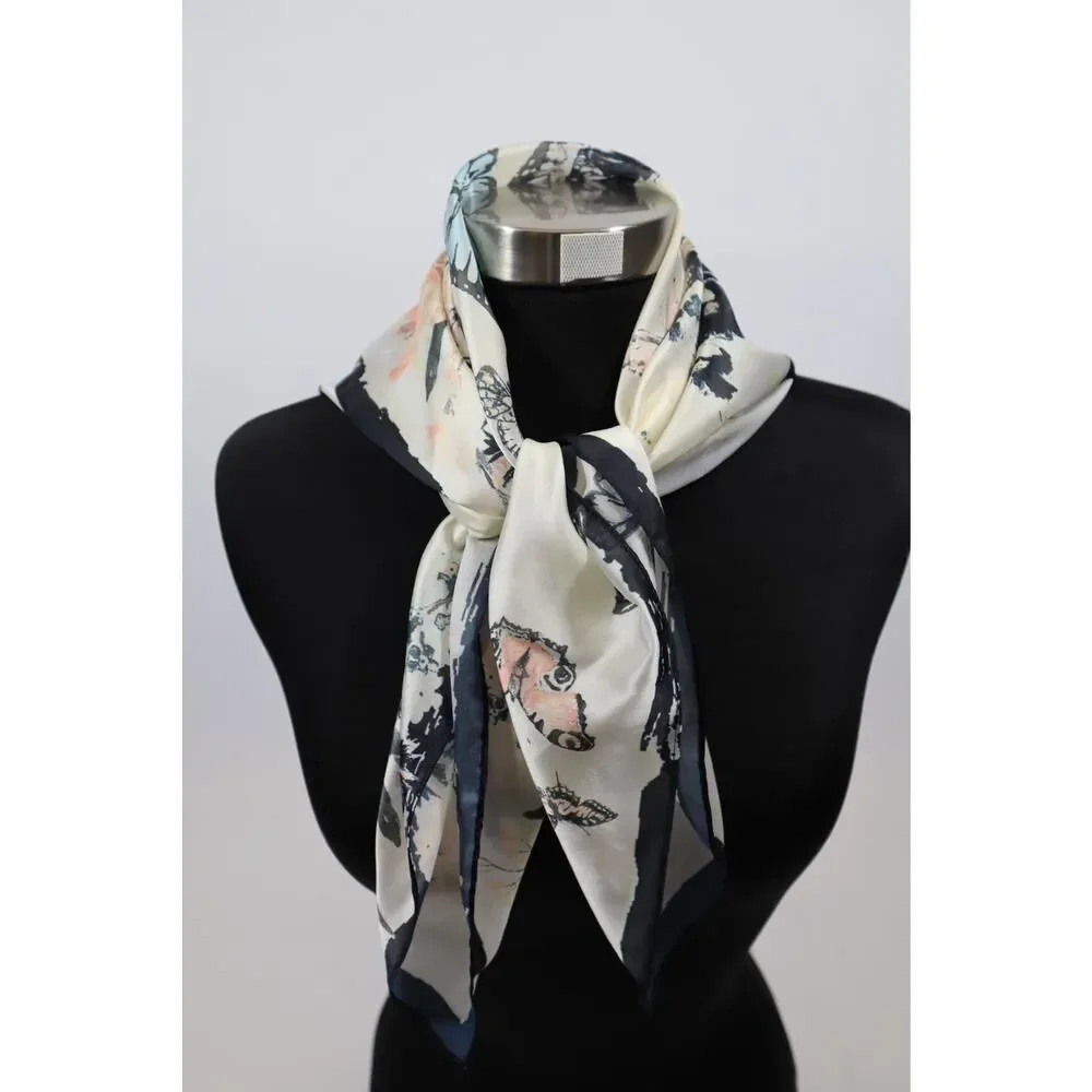 INC Multi Use‎ Ivory Multi Color Butterfly Floral Square Scarf